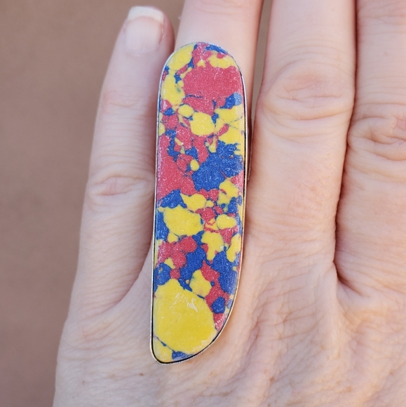 New Mosaic Balloon Jasper 925 Silver Statement Ring. - Picture 13 of 14